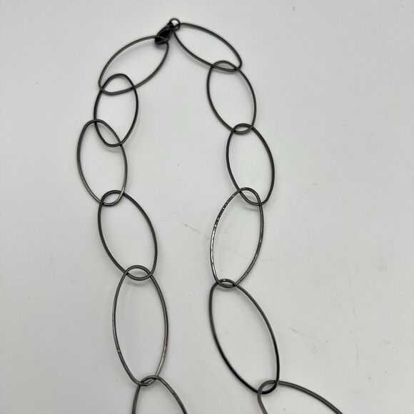 Gunmetal Gray Long Oval Link Chain Fashion Necklace 35” - Picture 6 of 7